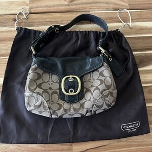 Coach Black and Tan Shoulder Bag with Signature Design